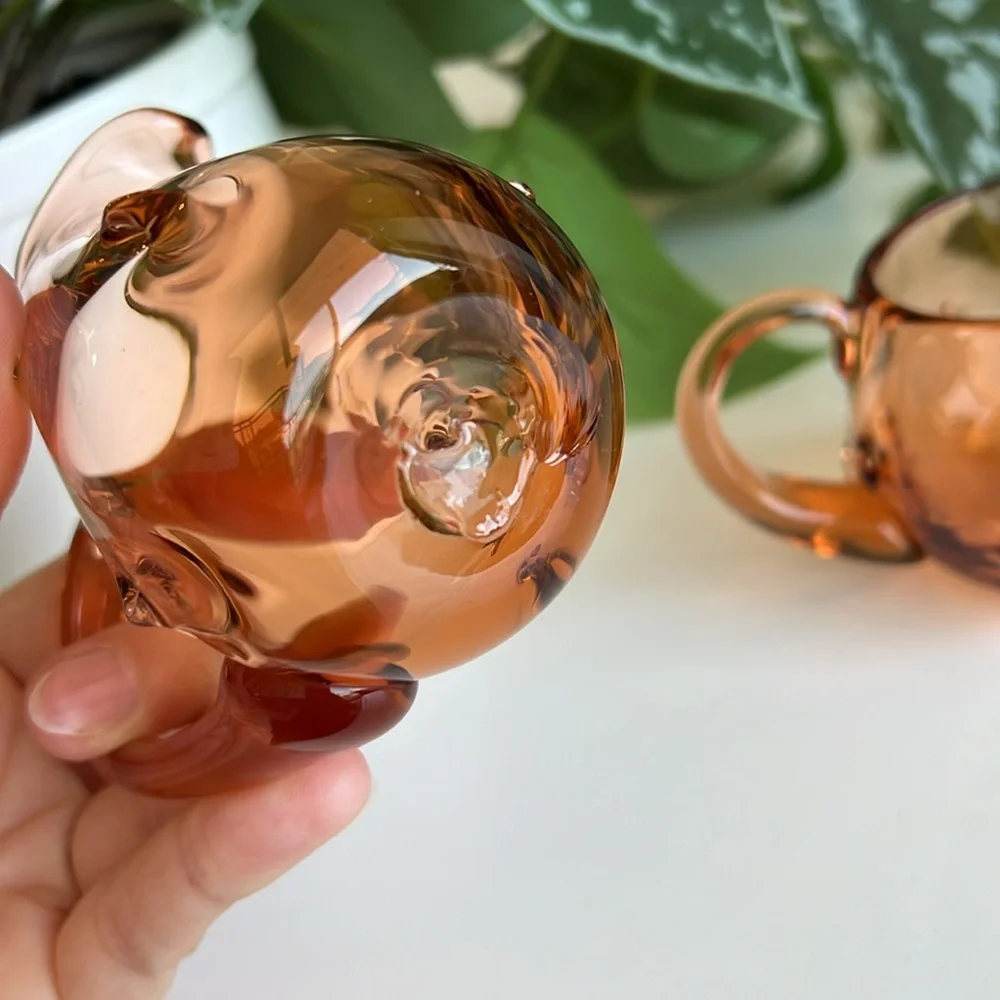 Blown Glass Sugar & Creamer Small Mini Vases Match Holders Vintage